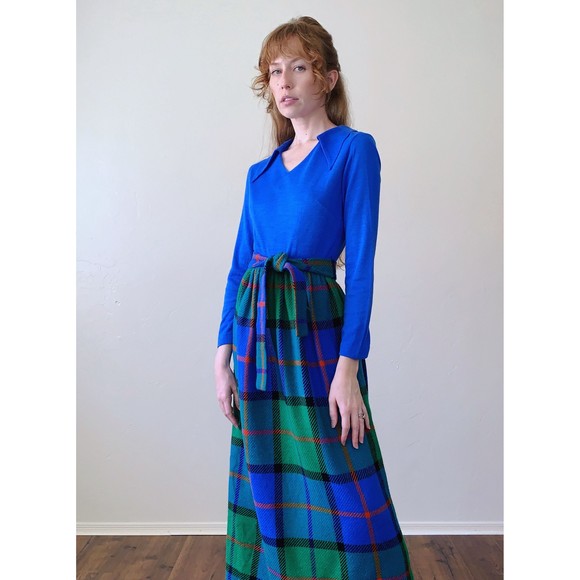 vintage 70s small tartan plaid mod maxi dress - Picture 3 of 10